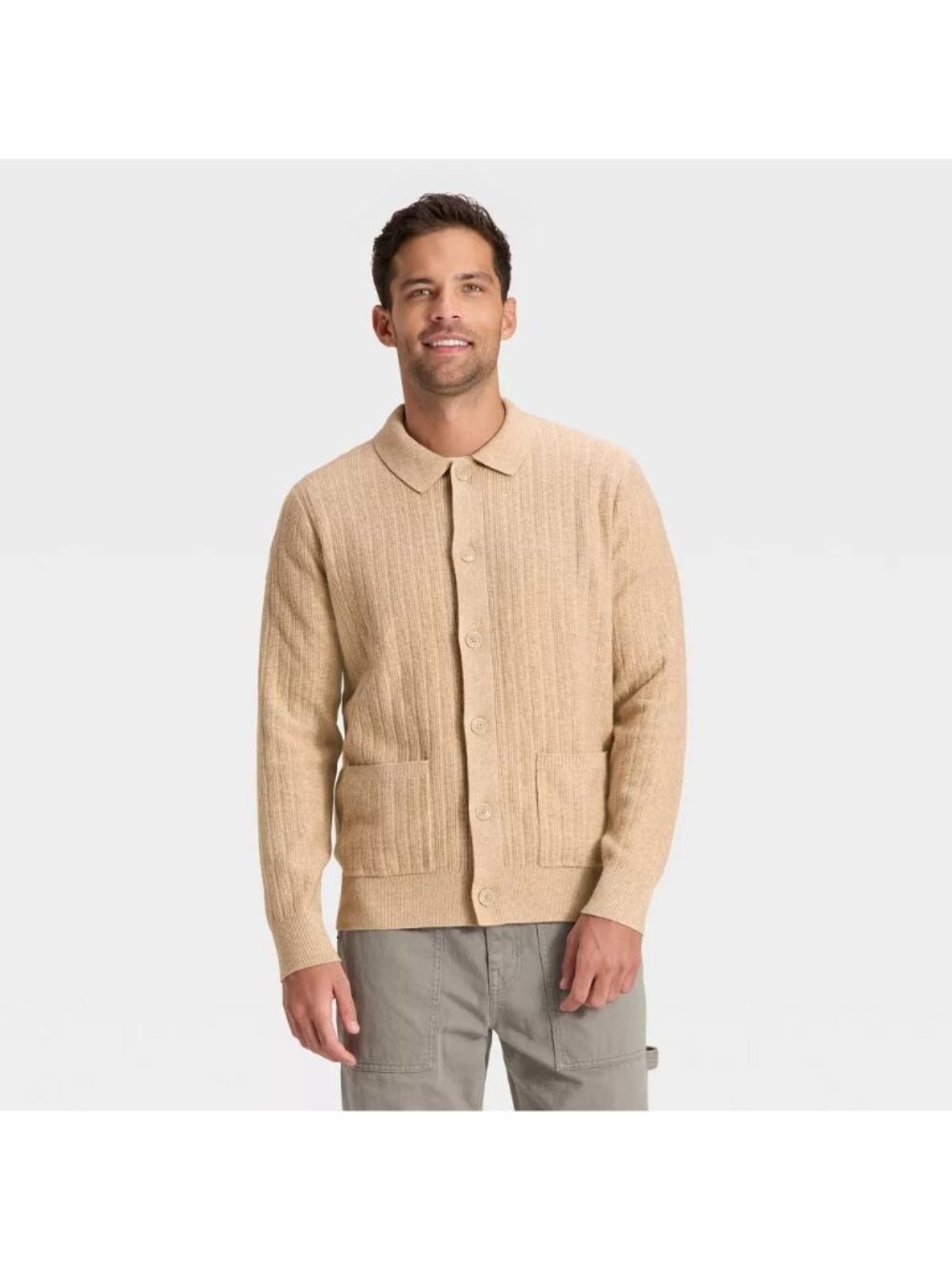 Goodfellow Cardigan Sweater Men's Size XL Oatmeal Beige Collared Button Front